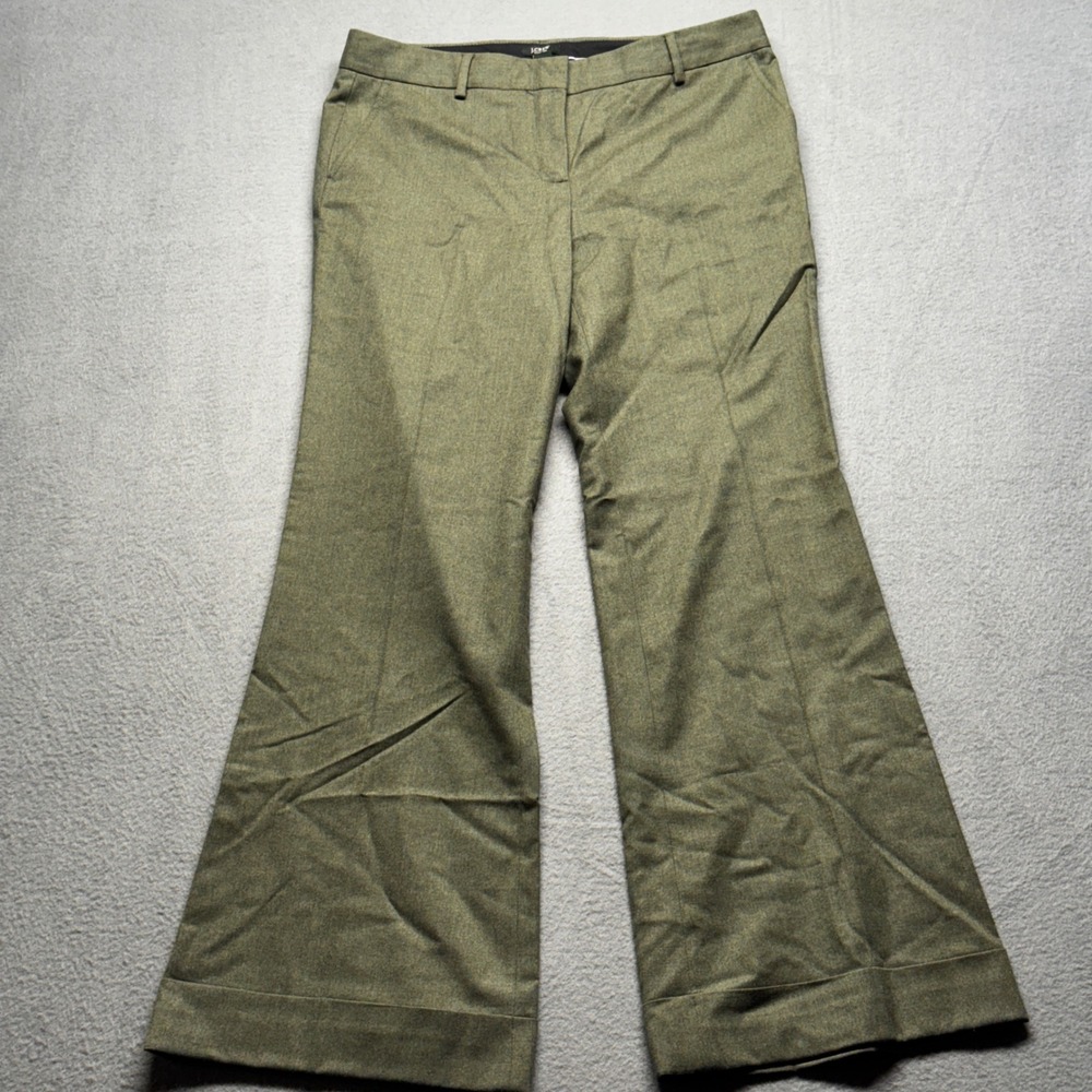 J.Crew Super 110s Wool Wide Leg Cuffed Dress Pants 10 Olive Green Low Fit 70334 - Picture 3 of 10